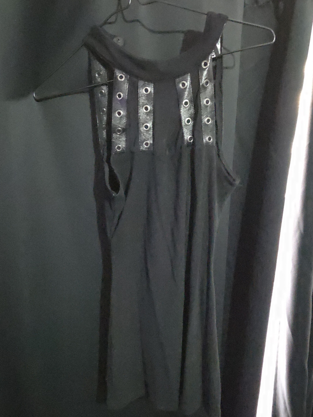 Sleeveless Black Mini Dress with Eyelet-Trim Detail